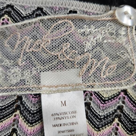 Nick & Mo Cardigan Women's Black and Pink Chevron Sweater Medium Retro Zig Zag - Picture 10 of 15